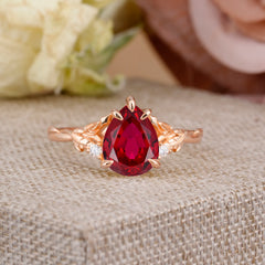 Elegant & Luxurious 5 prong Pear-Cut Ruby Wedding Band