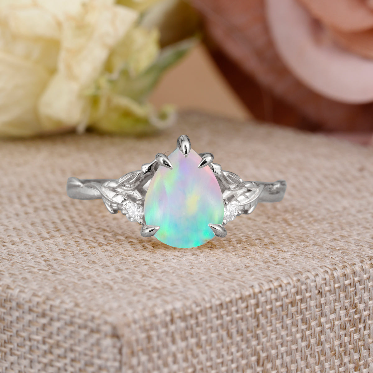 Elegant & Luxurious 5 prong Pear-Cut Fire Opal Engagement Ring - Additional view