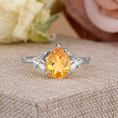 Elegant  Luxurious 5 prong Pear-Cut Natural Citrine Wedding Band