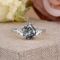 Elegant  Luxurious 5 prong Pear-Cut Natural Black Rutilated Quartz Wedding Band