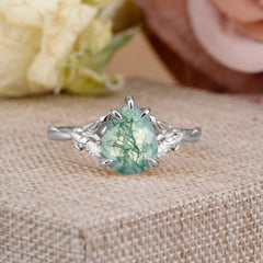 Elegant & Luxurious 5 prong Pear-Cut Natural Moss Agate Wedding Band