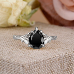 Elegant  Luxurious 5 prong Pear-Cut Natural Black Onyx Wedding Band