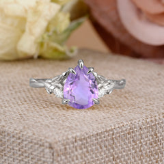 Elegant  Luxurious 5 prong Pear-Cut Natural Amethyst Wedding Band