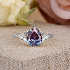 Elegant & Luxurious 5 prong Pear-Cut Alexandrite Wedding Band