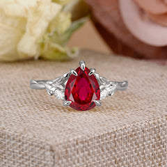 Elegant & Luxurious 5 prong Pear-Cut Ruby Wedding Band