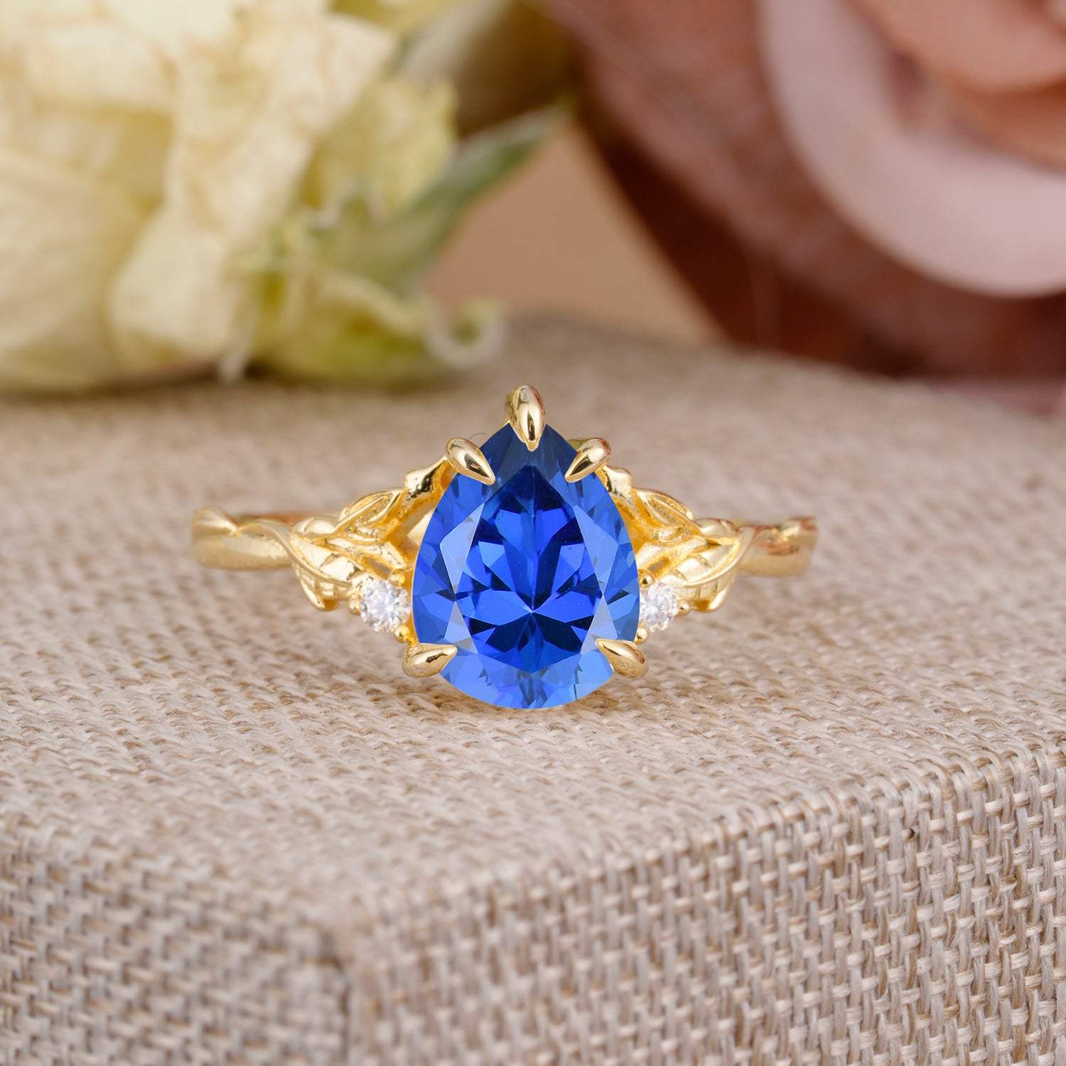 Elegant & Luxurious 5 prong Pear-Cut Sapphire Engagement Ring