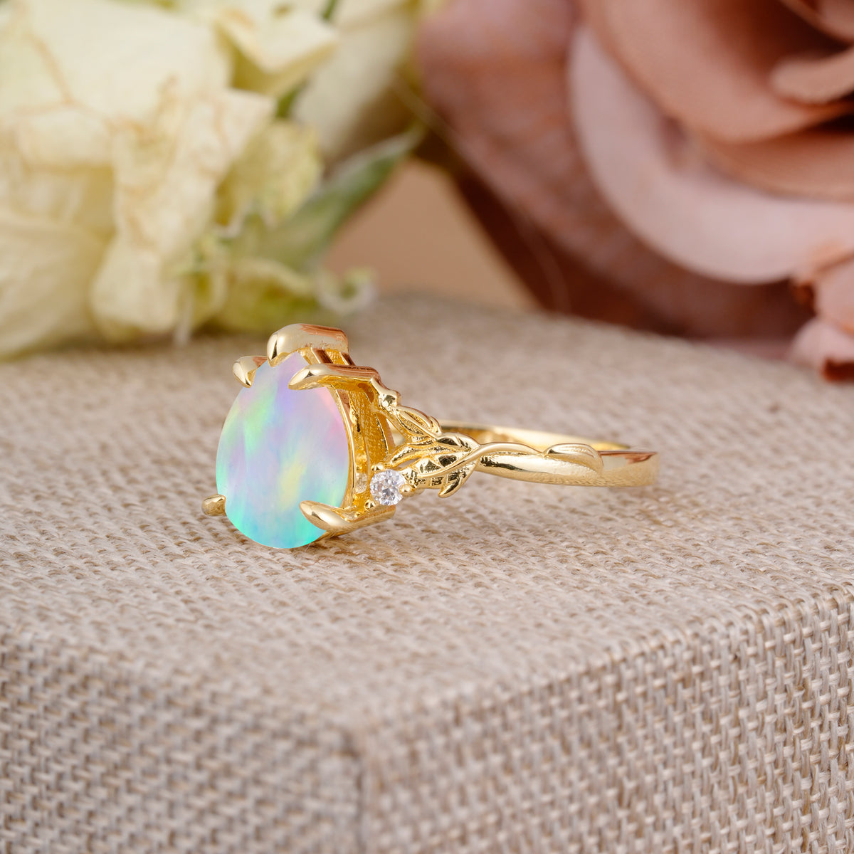 Elegant & Luxurious 5 prong Pear-Cut Fire Opal Engagement Ring - Additional view