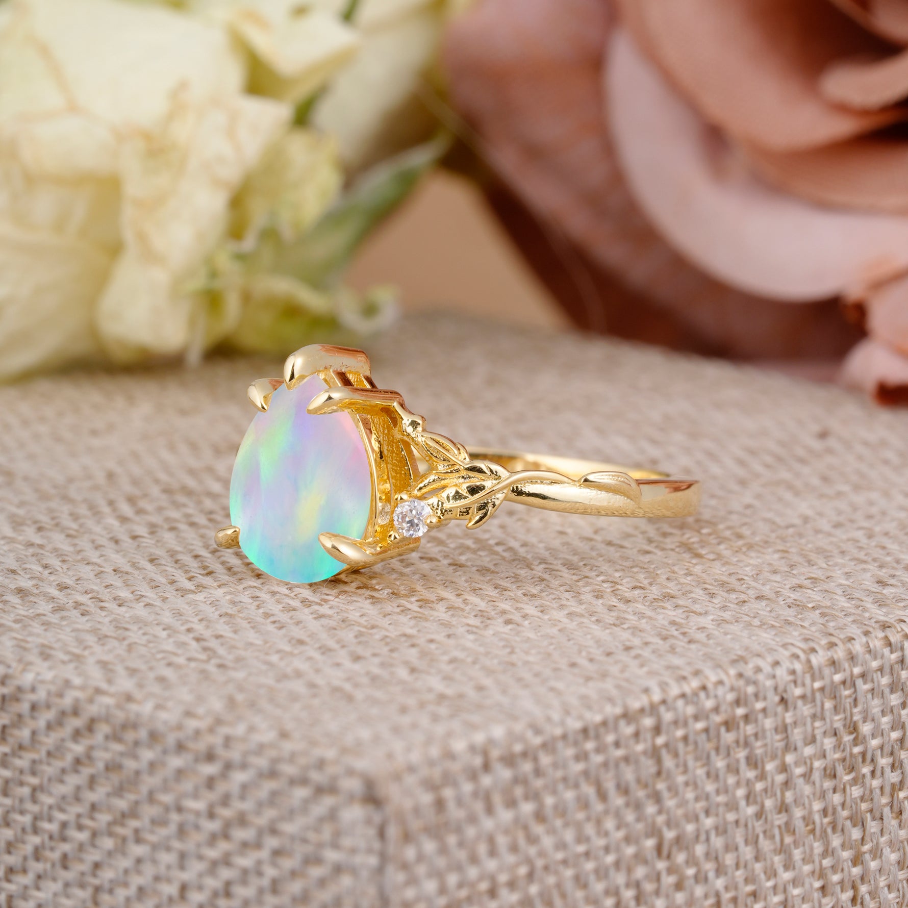 Elegant & Luxurious 5 prong Pear-Cut Fire Opal Engagement Ring - Additional view