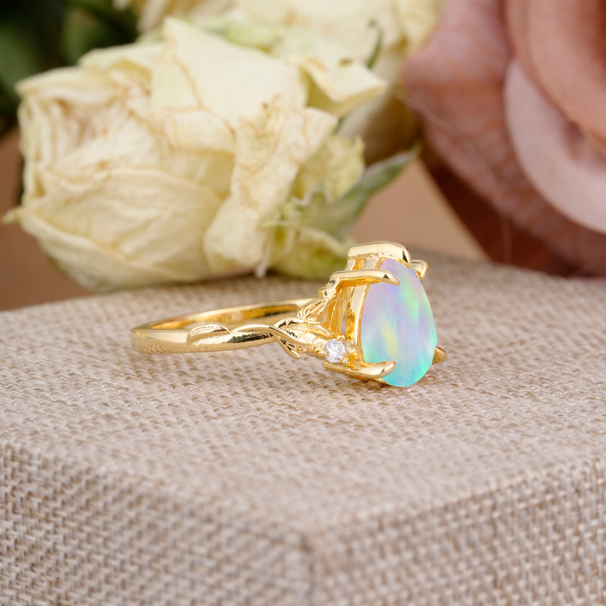 Elegant & Luxurious 5 prong Pear-Cut Fire Opal Engagement Ring - Additional view