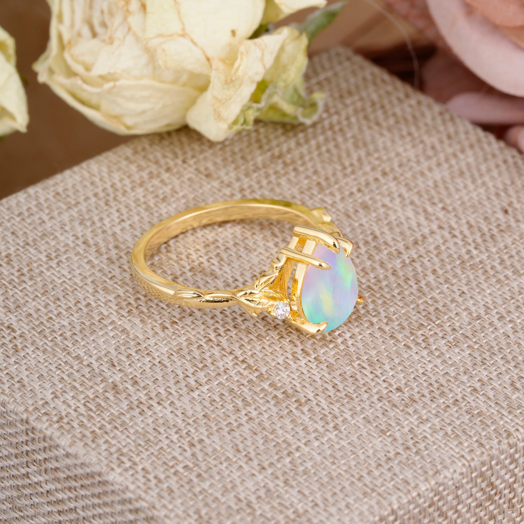 Elegant & Luxurious 5 prong Pear-Cut Fire Opal Engagement Ring - Additional view