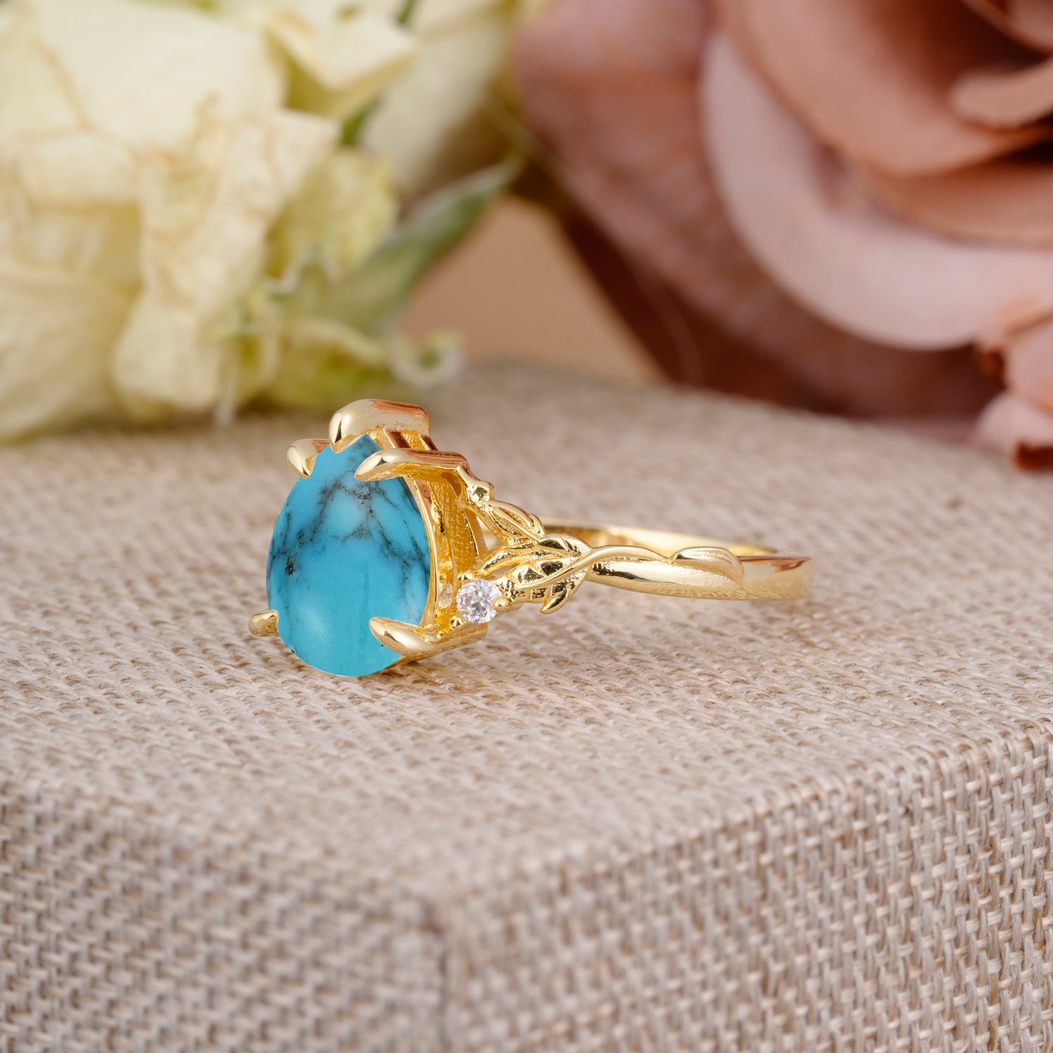 Elegant & Luxurious 5 prong Pear-Cut Turquoise Engagement Ring - Additional view