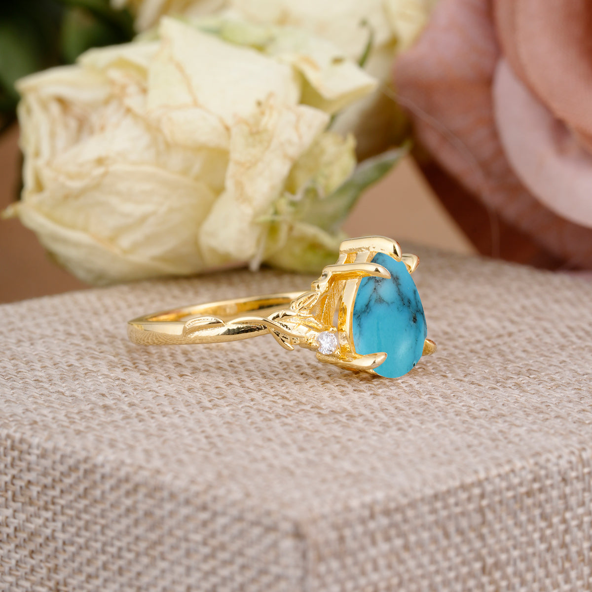 Elegant & Luxurious 5 prong Pear-Cut Turquoise Engagement Ring - Additional view