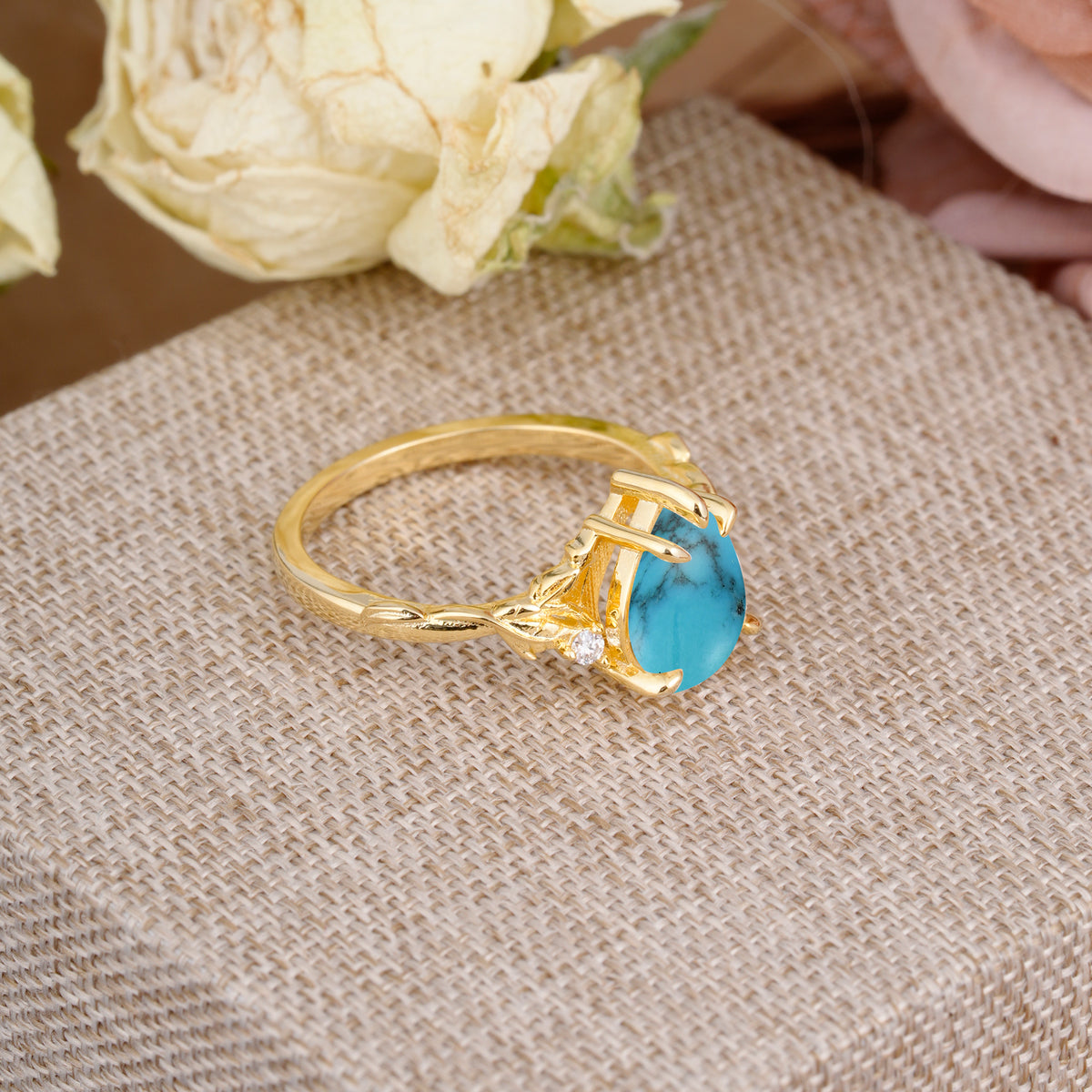 Elegant & Luxurious 5 prong Pear-Cut Turquoise Engagement Ring - Additional view