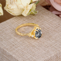 Elegant  Luxurious 5 prong Pear-Cut Natural Black Rutilated Quartz Wedding Band