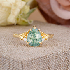 Elegant & Luxurious 5 prong Pear-Cut Natural Moss Agate Wedding Band