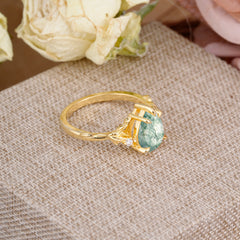 Elegant & Luxurious 5 prong Pear-Cut Natural Moss Agate Wedding Band