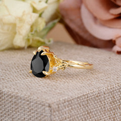 Elegant  Luxurious 5 prong Pear-Cut Natural Black Onyx Wedding Band