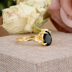 Elegant  Luxurious 5 prong Pear-Cut Natural Black Onyx Wedding Band