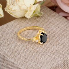 Elegant  Luxurious 5 prong Pear-Cut Natural Black Onyx Wedding Band