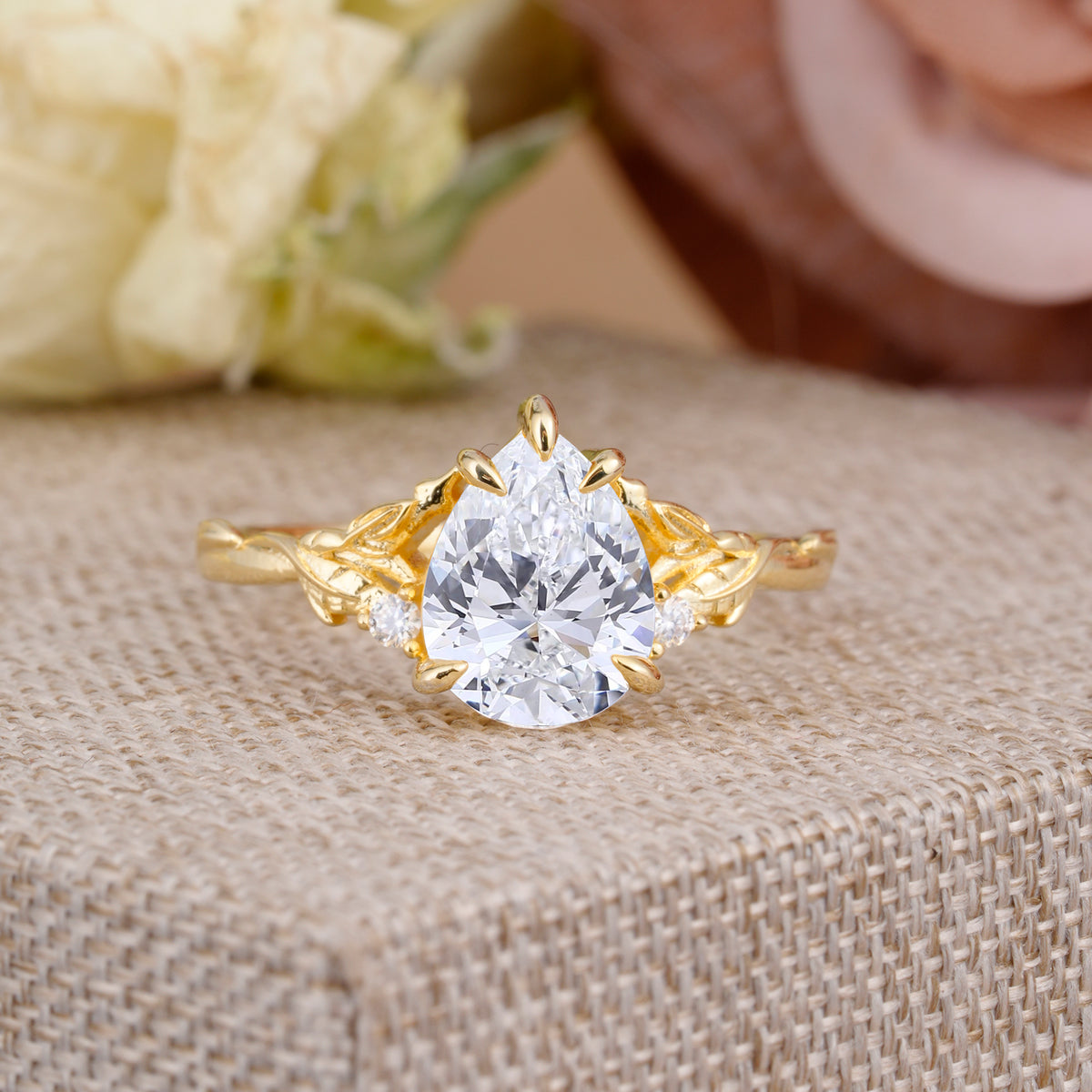 Elegant & Luxurious 5 prong Pear-Cut Lab Diamond Engagement Ring - Additional view