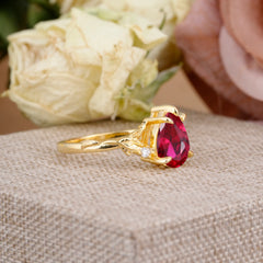Elegant & Luxurious 5 prong Pear-Cut Ruby Wedding Band