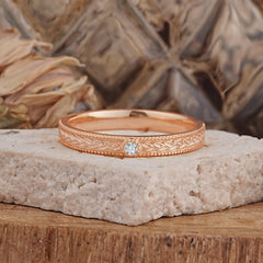 Vintage Engraved Design Round Cut Lab Diamond Mens Wedding Rings