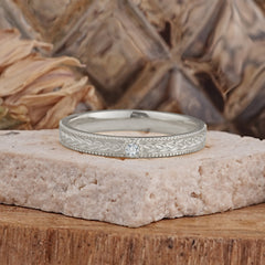 Vintage Engraved Design Round Cut Lab Diamond Mens Wedding Rings