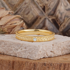 Vintage Engraved Design Round Cut Lab Diamond Mens Wedding Rings