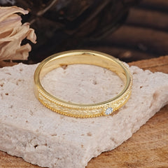 Vintage Engraved Design Round Cut Lab Diamond Mens Wedding Rings