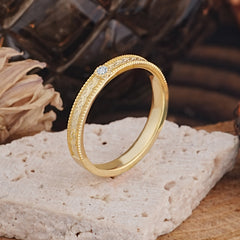 Vintage Engraved Design Round Cut Lab Diamond Mens Wedding Rings