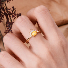1 Carat Oval Cut Citrine Anniversary Ring Puppy Paw Unique Ring