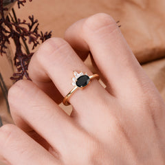 1 Carat Oval Cut Black Onyx Anniversary Ring Puppy Paw Unique Ring