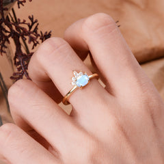 1 Carat Oval Cut Moonstone Anniversary Ring Puppy Paw Unique Ring