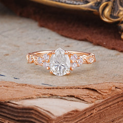 Nature-Inspired Vintage 4-Prong Pear Cut Moissanite Bridal Set