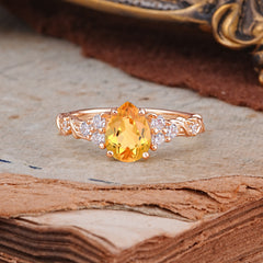 Nature-Inspired Vintage 4-Prong Pear Cut Citrine Ring