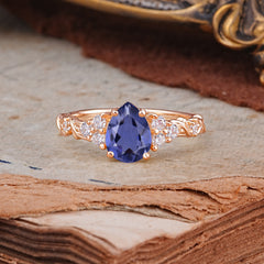 Nature-Inspired Vintage 4-Prong Pear Cut Tanzanite Ring