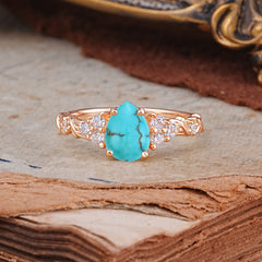 Nature-Inspired Vintage 4-Prong Pear Cut Turquoise Ring
