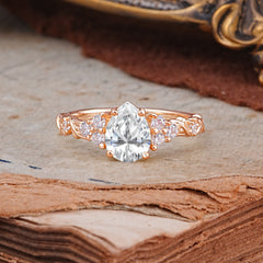 Nature-Inspired Vintage 4-Prong Pear Cut Lab Diamond Ring