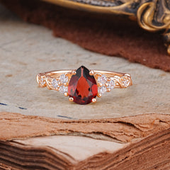 Nature-Inspired Vintage 4-Prong Pear Cut Garnet Ring