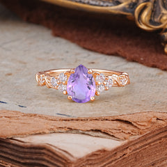Nature-Inspired Vintage 4-Prong Pear Cut Amethyst Ring