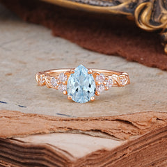 Nature-Inspired Vintage 4-Prong Pear Cut Aquamarine Ring