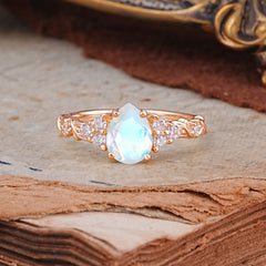 Nature-Inspired Vintage 4-Prong Pear Cut Moonstone Ring