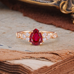 Nature-Inspired Vintage 4-Prong Pear Cut Ruby Ring
