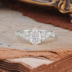 Nature-Inspired Vintage 4-Prong Pear Cut Moissanite Bridal Set