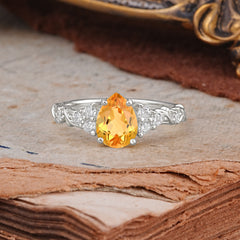 Nature-Inspired Vintage 4-Prong Pear Cut Citrine Ring