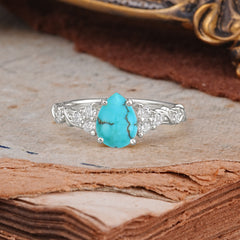 Nature-Inspired Vintage 4-Prong Pear Cut Turquoise Ring