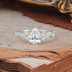 Nature-Inspired Vintage 4-Prong Pear Cut Lab Diamond Ring