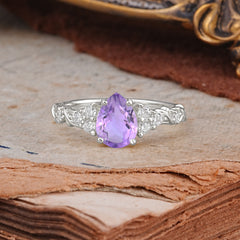 Nature-Inspired Vintage 4-Prong Pear Cut Amethyst Ring