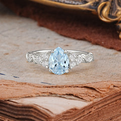 Nature-Inspired Vintage 4-Prong Pear Cut Aquamarine Ring