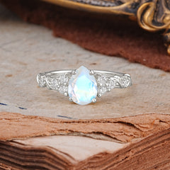 Nature-Inspired Vintage 4-Prong Pear Cut Moonstone Ring